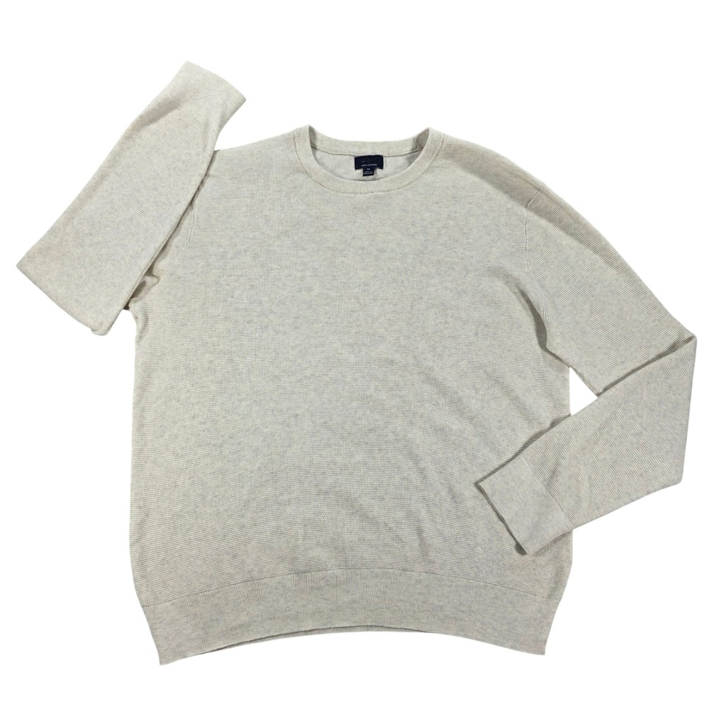 J.Crew Textured Cotton Moss Stitch Crewneck Sweater Heather Oatmeal Beige M Mens